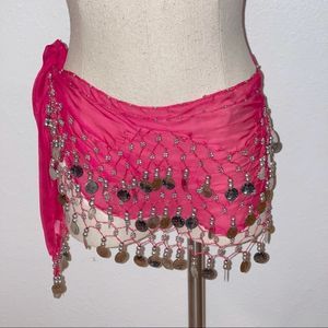 BELLY DANCE HIP SKIRT SCARF WRAPE BELT HIPSCARF WITH SILVER COINS